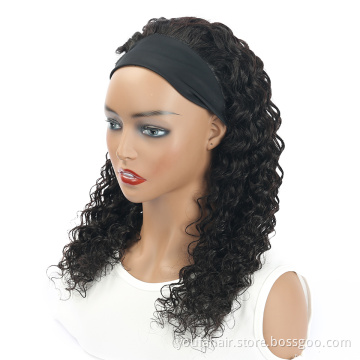 YouFa Cheap Wholesale Deep Wave Headband Human Hair Wig, Cuticle Aligned Brazilian Virgin Deep Wave Headband Wigs Can be Dyed